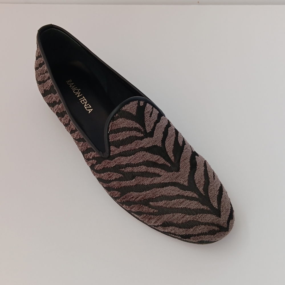 Ramon Tenza Black and Gray Zebra Print Loafers